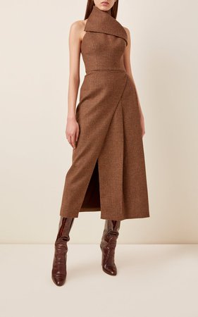 Plaid Wool Midi Halter Dress by Brandon Maxwell | Moda Operandi