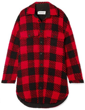 Oversized Checked Wool-bouclé Coat - Red