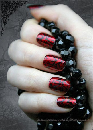 Japanese Nail Art Red Gothic Baroque Press On Fake Nails | Etsy