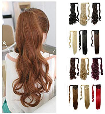 Amazon.com : Wrap Around Synthetic Ponytail Clip in Hair Extensions One Piece Magic Paste Pony Tail Long Curly Wavy Soft Silky for Women Fashion and Beauty 17'' / 17 inch (#30 Light Auburn) : Beauty