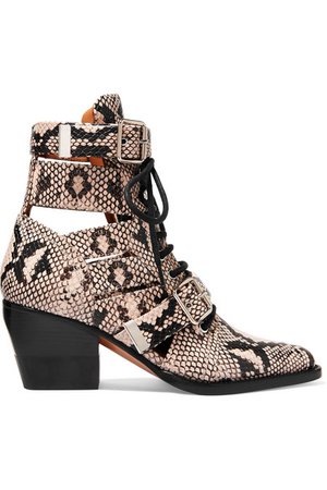 Chloé | Rylee cutout snake-effect leather ankle boots | NET-A-PORTER.COM