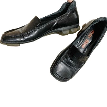 vintage 90s miu miu square toe loafers 36.5 6.5 black leather slip ons bubble | eBay