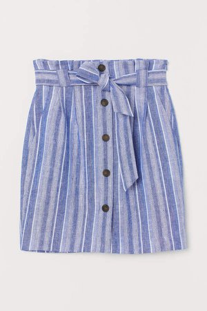 Linen-blend Paper-bag Skirt - Blue