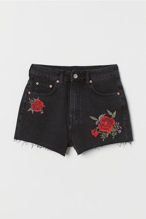 Denim shorts High Waist - Black/Roses - | H&M GB