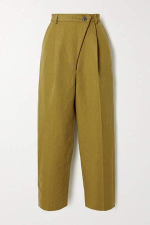 Net Sustain Almeria Pleated Linen And Organic Cotton-blend Straight-leg Pants - Army green