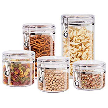 Amazon.com: Oggi 4-Piece Acrylic Canister Set with Airtight Lids and Acrylic Spoons-Set Includes 1 each 28oz, 38oz, 59oz, 72oz: Kitchen Storage And Organization Product Sets: Kitchen & Dining