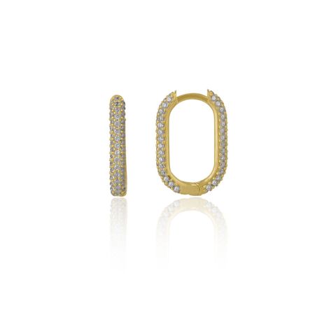 Pave Rectangular Sterling Silver Oval Hoop Earring - Gold | Spero London | Wolf & Badger