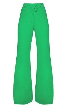 Green Knot Front Flared Trousers | Trousers | PrettyLittleThing USA