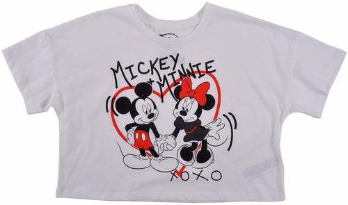 Bricktee Mickey & Minnie Mouse Crop Top Shirt White 65 - BrickTee