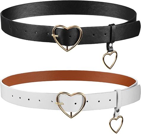 SATINIOR Heart-Shaped Belt 2 Pieces PU Leather Cute Belt Metal Buckle Belts for Women Soft Black Alt Belt for Girls Dress Jeans (Medium), Black, White at Amazon Women’s Clothing store