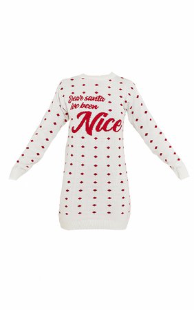 White Dear Santa I've Been Nice Christmas Sweater Dress | PrettyLittleThing USA