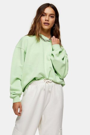 PETITE Green Stonewash Sweatshirt | Topshop