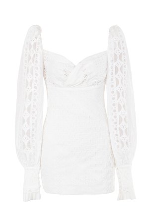Clothing : Bodycon Dresses : 'Marquis' White Lace Broderie Anglais Mini Dress