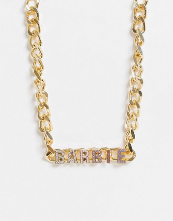Skinnydip x Barbie chunky rhinestone necklace in gold | ASOS