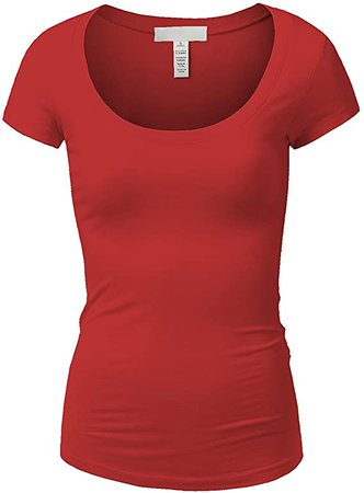 Emmalise Women's Short Sleeve Tshirt Scoop Neck Tee Shirt (Small, Red) at Amazon Women’s Clothing store