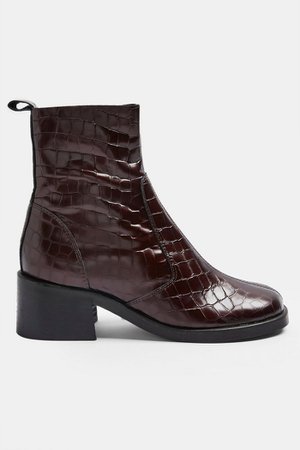 MOTHER Burgundy Crocodile Round Toe Leather Boots | Topshop