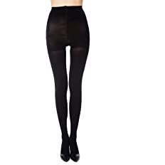 MANZI 1 Pairs Run Resistant Control Top Panty Hose Opaque Tights(Medium,Black) at Amazon Women’s Clothing store