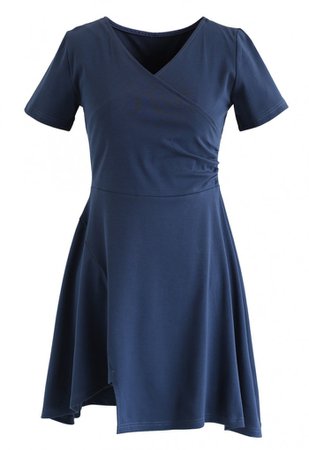 Wrapped Skater Dress in Dusty Blue - NEW ARRIVALS - Retro, Indie and Unique Fashion