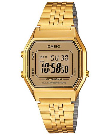 Casio Women's Digital Vintage Gold-Tone Stainless Steel Bracelet Watch 39x39mm LA680WGA-9MV & Reviews - Watches - Jewelry & Watches - Macy's
