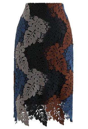 Multi-Color Leaves Crochet Pencil Skirt in Smoke - Retro, Indie and Unique Fashion