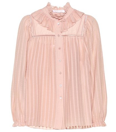 Ruffled cotton-blend blouse