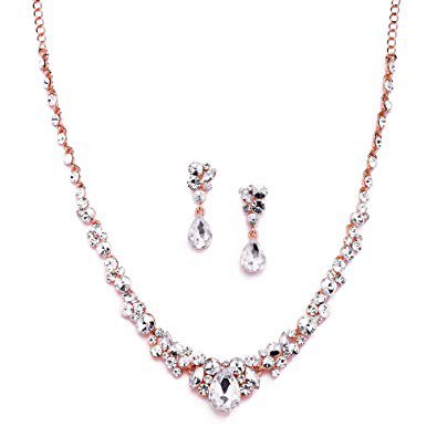 Mariell Glamorous Blush Rose Gold Crystal Necklace & Earrings Jewelry Set