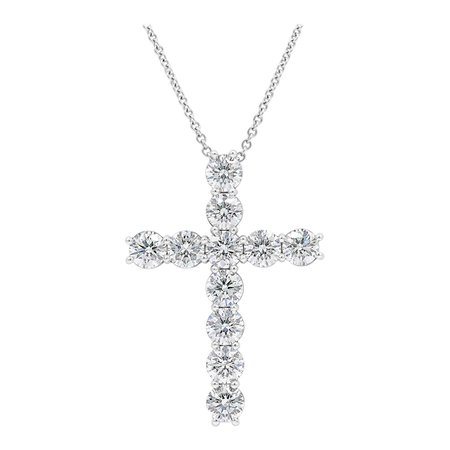 Roman Malakov 6.75 Carat Round Diamond Cross Pendant Necklace For Sale at 1stDibs