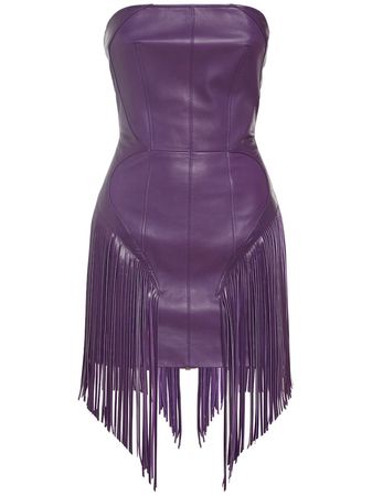 Versace purple leather fringed dress