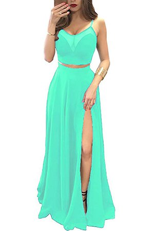 alilith.Z Sexy Spaghetti Strap Prom Dresses 2 Piece Long Ruffles Chiffon Bridesmaid Dresses for Women at Amazon Women’s Clothing store: