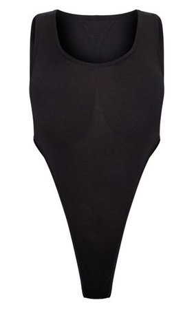 Black Scoop Neck High Leg Bodysuit | Tops | PrettyLittleThing