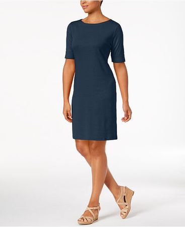 Karen Scott Petite Cotton Elbow-Sleeve Dress, Created for Macy's & Reviews - Dresses - Petites - Macy's