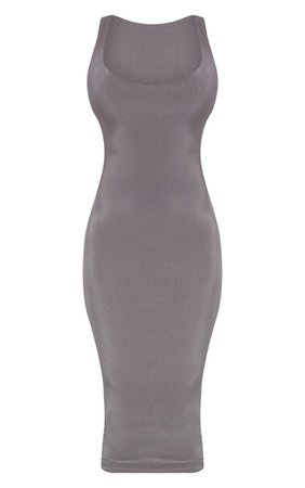 Charcoal Grey Second Skin Slinky Scoop Neck Midi Dress | PrettyLittleThing USA