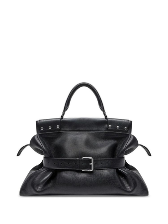 black leather belted bag