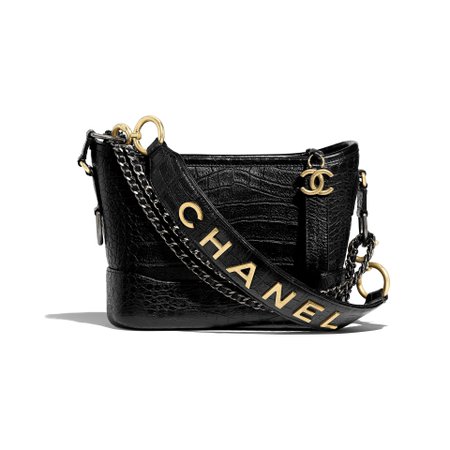 Chanel Crocodile Embossed Calfskin, Gold-Tone & Silver-Tone Metal Black  CHANEL'S GABRIELLE Small Hobo Bag, CHANEL
