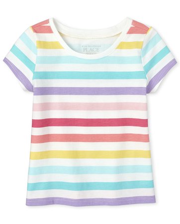 Baby And Toddler Girls Short Sleeve Rainbow Striped Basic Layering Tee