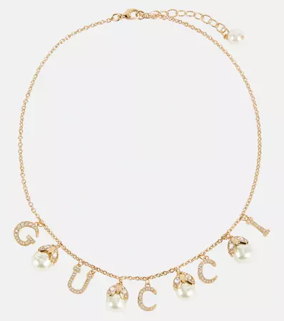 Gucci Script Embellished Necklace in Gold - Gucci | Mytheresa
