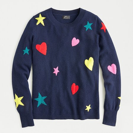 Everyday Cashmere Crewneck Sweater With Hearts And Stars : | J.Crew navy