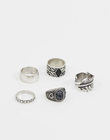 ASOS DESIGN chunky ring pack in burnished silver tone | ASOS