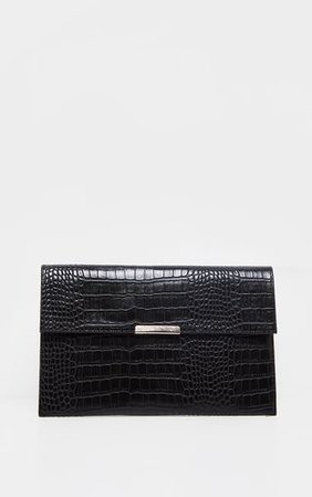 Black Croc Basic Clutch Bag | Accessories | PrettyLittleThing
