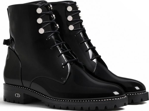 Christian Dior Black Glazed Calfskin Ankle Boot