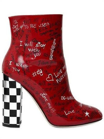 Dolce and Gabbana Red Graffiti Boots