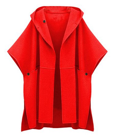 CELLABIE Red Hooded Wool-Blend Ruana - Women | Zulily
