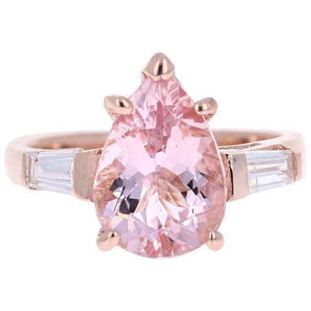 3.51 Carat Pear Cut Pink Morganite Diamond 14 Karat Rose Gold Engagement Ring For Sale at 1stDibs