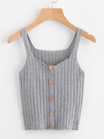 Button Front Rib Knit Top
