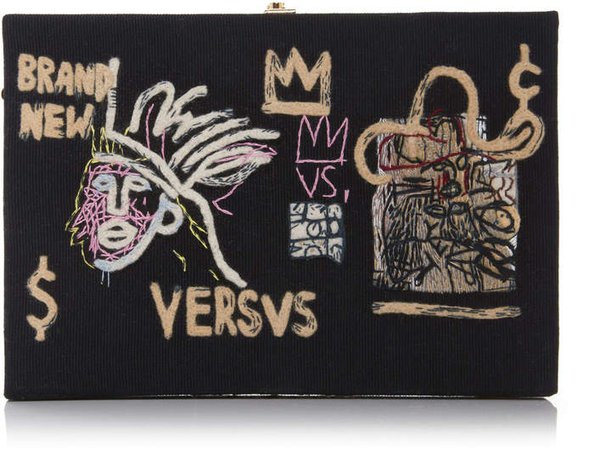 Basquiat Versvs Appliquéd Embroidered Canvas Clutch