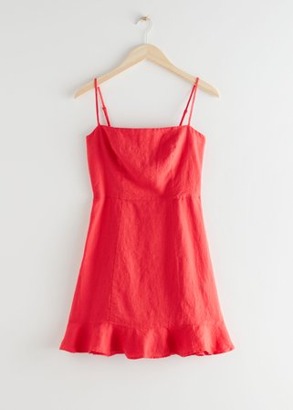Spaghetti Strap Linen Mini Dress - Red - Mini dresses - & Other Stories