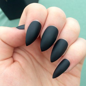 Matte Black Pointy nails