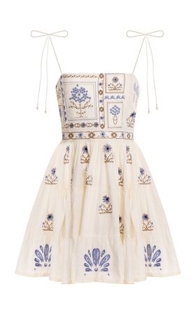 Lima Mini Chivas Embroidered Linen Mini Dress By Agua By Agua Bendita | Moda Operandi