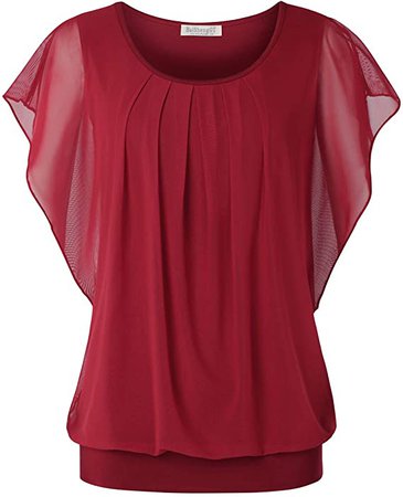 BAISHENGGT Women's Loose Batwing Sleeve Mesh Blouse Top X-Large Peacock Blue at Amazon Women’s Clothing store