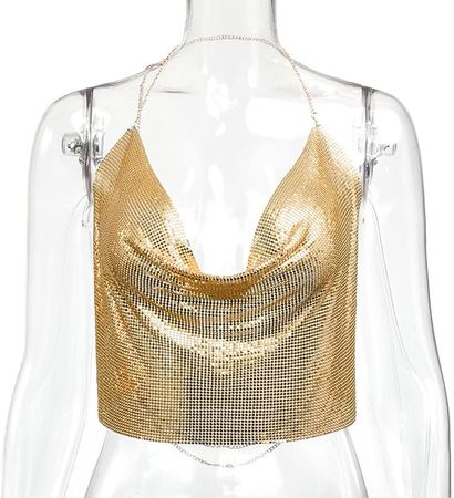 Women Sexy Beading Tassel Sleeveless Backless Crop Top Club Vintage V Nneck Tank Tops Sequins Camisole (1-Gold, S) at Amazon Women’s Clothing store
